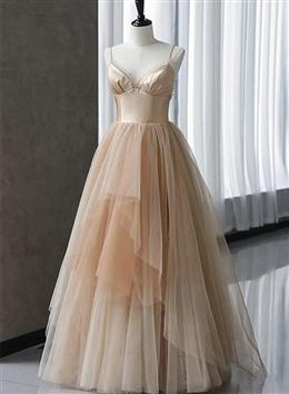 Picture of Champagne Tulle Gradient Tulle Straps Long Evening Dresses, Charming Formal Gown